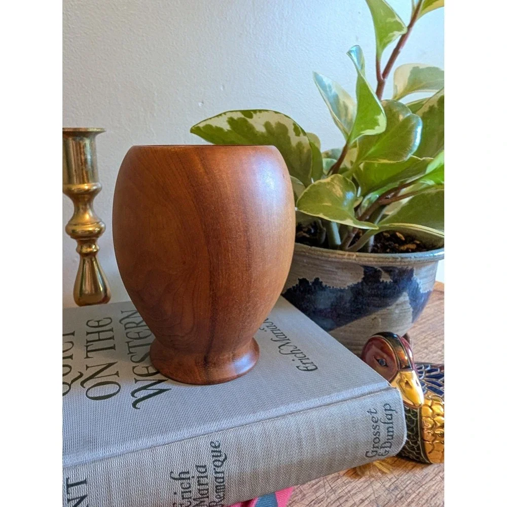 Vintage MCM Myrtlewood Vase Hand Turned Wood Bend Oregon‎ 4.25in Ralph A Bailey